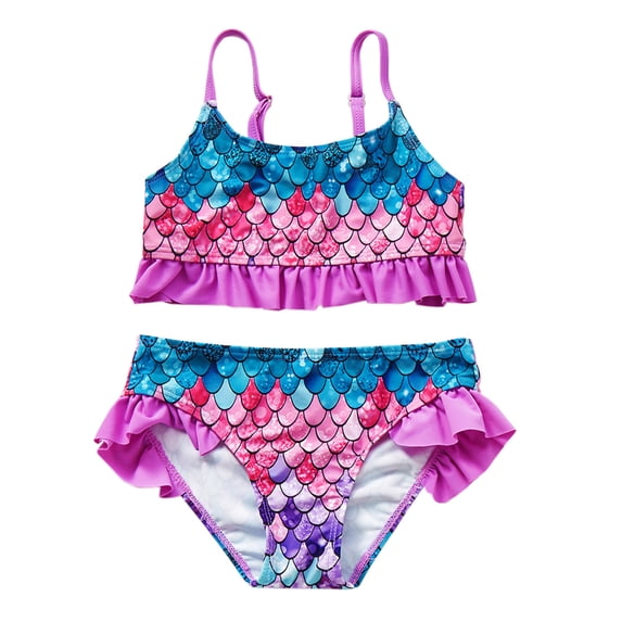 Shadoumai Girls Swimsuit Size 7 Cute Ruffle Bikini Adjustable Straps Girls Tankini Swimsuit Two Piece Bathing Suits for Girls Color Block Beach Swimwear