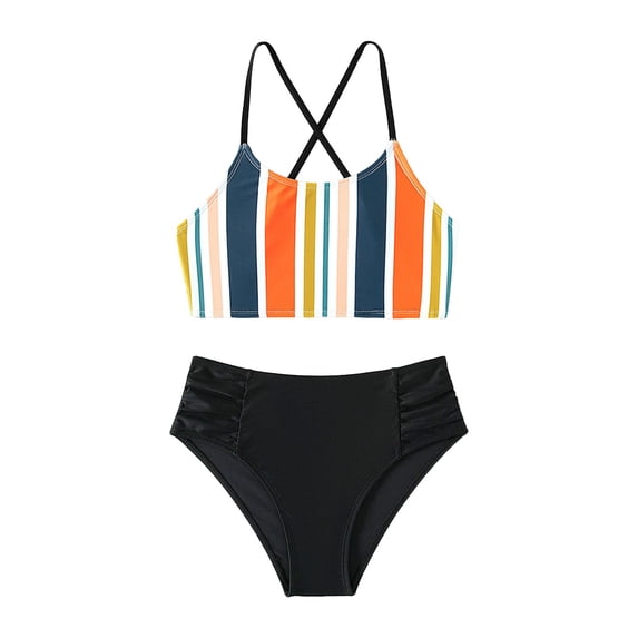 Shadoumai Girls Swimsuit Size 8 Rash Guard Bikini Top Adjustable Strap Tankini Sets Two Pieces Girls Bathing Suit cover Up Tropical Printed Swimwear with Cover Up Pants