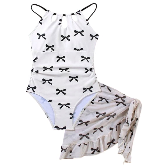 Shadoumai Girls Swimsuit Two Piece Bathing Suit Criss Cross Print Bikini Set with Ruffle Hem Swim Suits 6-14Y