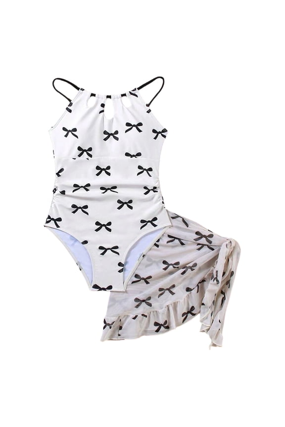 Girls Swimsuit Two Piece Bathing Suit Criss Cross Print Bikini Set with Ruffle Hem Swim Suits 6-14Y