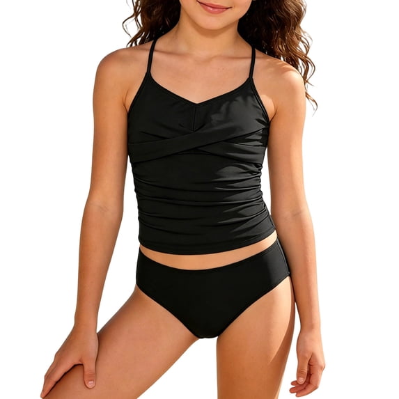 Shadoumai Girls Swimsuit Two Piece One Shoulder Bathing Suit with Chest Pad Color Block Bikini 7-16 Years