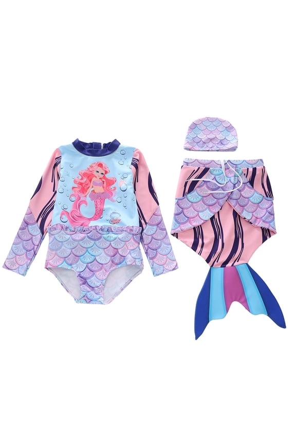 Girls Swimwear With Flowing Skirt And Detachable Tail For Pool Beach Water Play