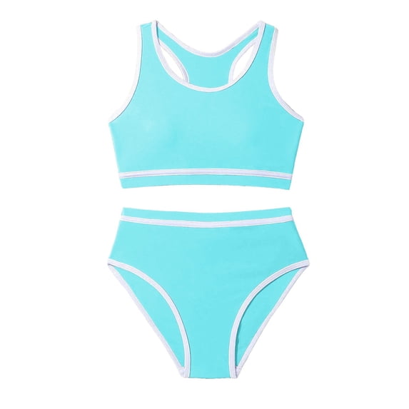 Shadoumai Girls Tankini Swimsuit High Waisted Bathing Suit Two Piece Swimsuits Ruffle Top Cute Girls' Swimwear Color Block