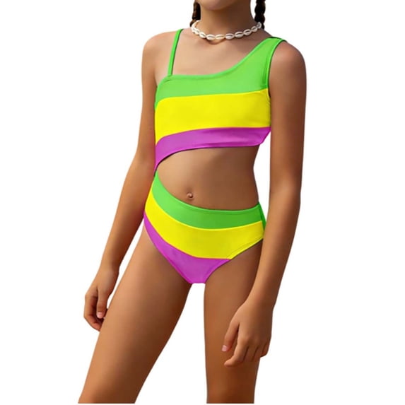 Shadoumai Girls Tankini Swimsuit Solid Ruched Side Square Neck Top with Tropical Printed Shorts 2 Piece Girls Bathing Suits