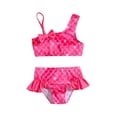 thumbnail image 1 of Shadoumai Girls Tankini Swimsuit Solid Ruched Side Square Neck Top with Tropical Printed Shorts 2 Piece Girls Bathing Suits, 1 of 6