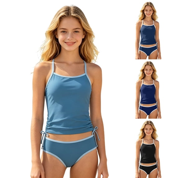 Shadoumai Girls Tankini Swimsuits 10-12 Rash Guard Bikini Set Adjustable Strap Girls Tankini Swimsuit 2 Pieces Cute Ruffle Girls Bathing Suits Size 7-8