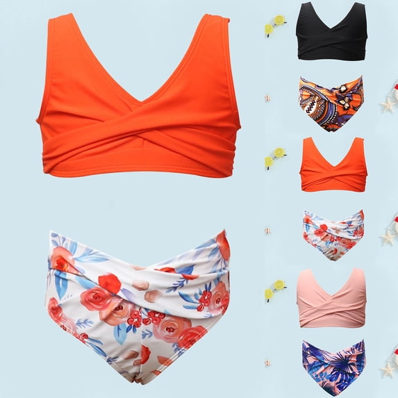 Shadoumai Girls Tankini Swimsuits 10-12 Ruffle Bikini Set Spaghetti Strap Tankini Set Two Pieces Bathing Suit for Girls Color Block Summer Girl's Swimwear