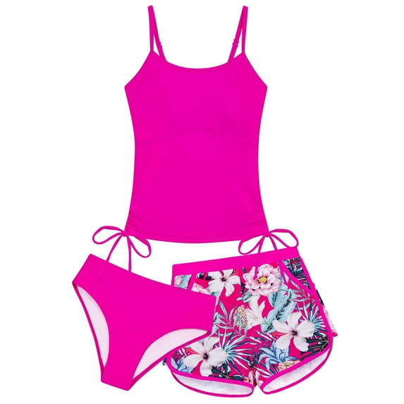 Shadoumai Girls Tankini Swimsuits 10-12 Ruffle Bikini Sets for Girls 10-12 Drawstring Bottoms Girls Tankini Swimsuit 3 Piece Rash Guard Beach Skirt Cute Ruched Bathing Suit