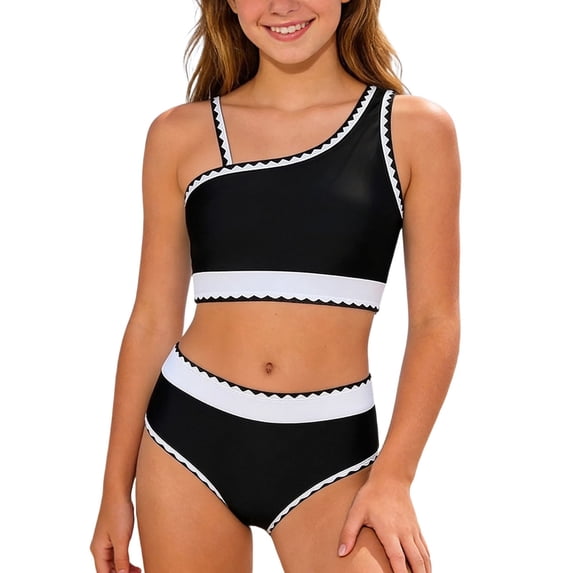 Shadoumai Girls Tankini Swimsuits 7-8 Cutout Bikini Spaghetti Strap Girls Swimwear Tankini 2-Piece Bathing Suit Color Block Beach Swimwear