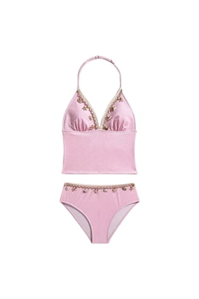 Girls Tankini Swimsuits Cute Ruffle Princess Bikini Set Adjustable Straps Tankini Set Two Pieces Bathing Suits for Girls Tropical Floral Modest Swimwear with Cover Up