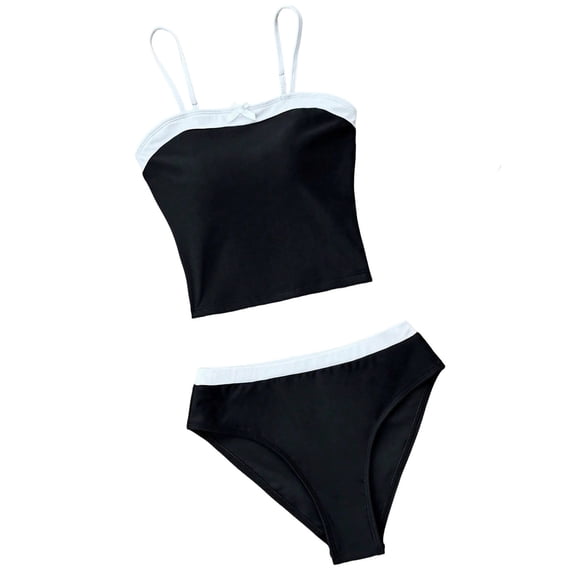 Shadoumai Girls Tankini Swimsuits with Shorts 10-12 Cute Ruffle Girls' Bikini Sets Spaghetti Strap Tankini Sets 2pcs Bathing Suit Color Block Beach Swimwear