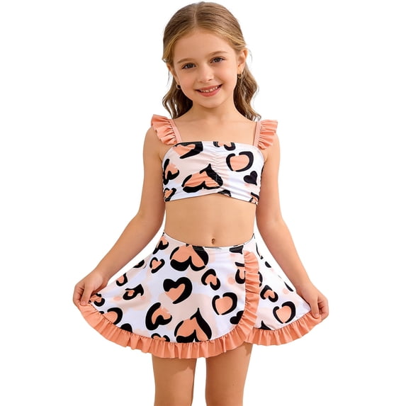 Shadoumai Girls Tankini Swimsuits Size 10-12 Ruffle Bikini Set Adjustable Strap Tankini with Shorts 3 Piece Cut Out Beach Skirt Cute Ruched Bathing Suit