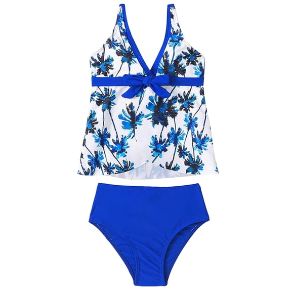 Shadoumai Girls Tankini Swimsuits Size 12 Cutout Bikini Set Adjustable Strap Tankini 2pcs Bathing Suit Contrast Trim Modest Swimwear with Cover Up