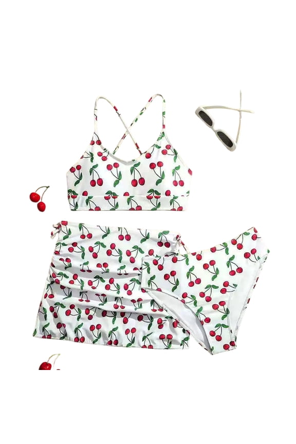 Girls Tankini Swimsuits Size 12 Cutout Bikini Adjustable Straps Tankini 3 Piece Bathing Suit Cute Pattern Print Swimwear with Cover Up Beach Skirt