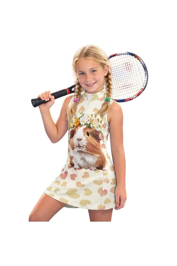 Girls Tennis Dress Sleeveless 1/4 Zip Athletic Pickleball Dresses with Pockets Workout Running Golf Outfits 4-15Y,Athletic Tennis Girls Dress 2T