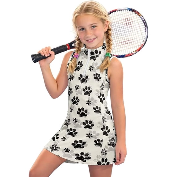 Shadoumai Girls Tennis Dress Sleeveless 1/4 Zip Athletic Pickleball Dresses with Pockets Workout Running Golf Outfits 4-15Y,Athletic Tennis Girls Dress