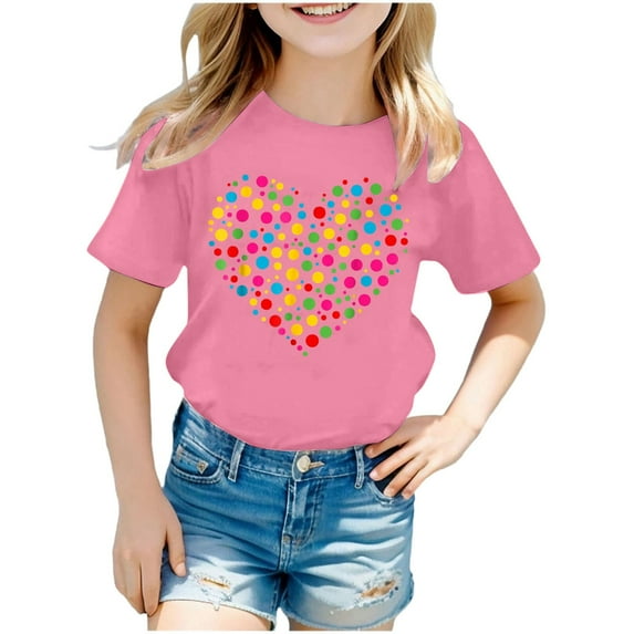 Shadoumai Girls Tops 5t Graphic T-Shirts Crew Neck Shirt Short Sleeve T Shirt Cotton Pullover Tops T-Shirts Toddler To Big Kid