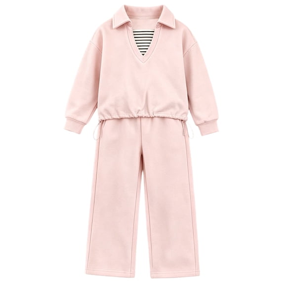 Shadoumai Girls Two Piece Collar Sweatshirt Set Playful Casual Outfit Button Closure Lightweight Everyday Wear Uniform Outfits