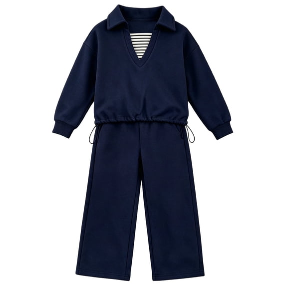 Shadoumai Girls Two Piece Collar Sweatshirt Set Playful Casual Outfit Button Closure Lightweight Everyday Wear Uniform Outfits