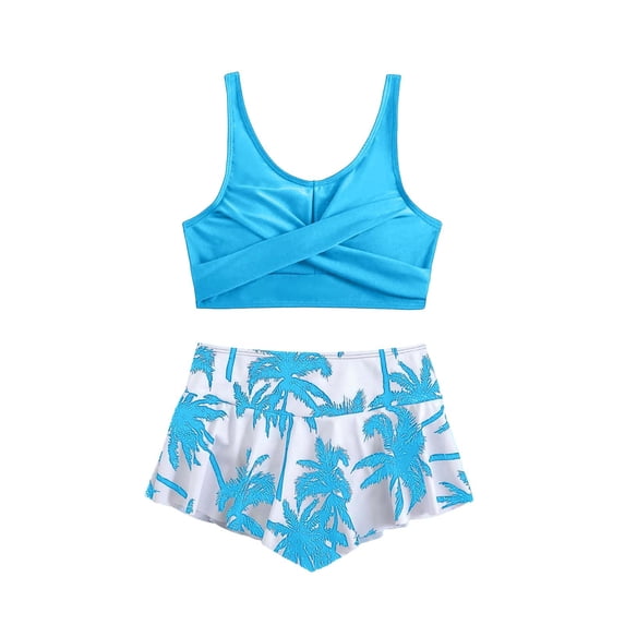 Shadoumai Girls Two Piece Swimsuits For Kids High Waist Bikini With Ruffle Top And Swim Shorts UPF 50 Sun