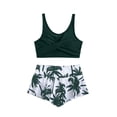 thumbnail image 1 of Shadoumai Girls Two Piece Swimsuits For Kids High Waist Bikini With Ruffle Top And Swim Shorts UPF 50 Sun, 1 of 4