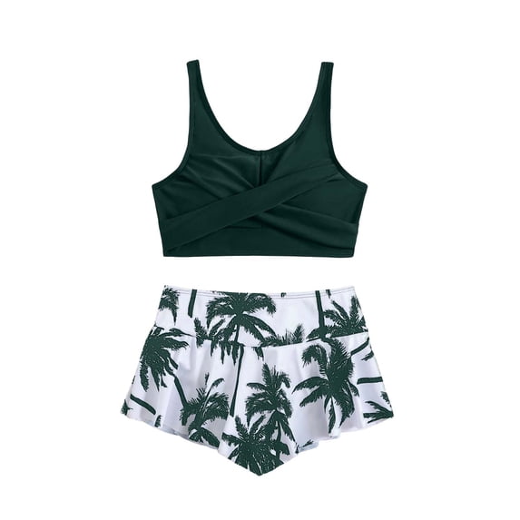 Shadoumai Girls Two Piece Swimsuits For Kids High Waist Bikini With Ruffle Top And Swim Shorts UPF 50 Sun