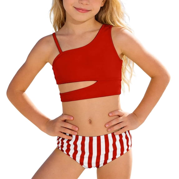 Shadoumai Girls Two Piece Swimsuits For Teens Tankini Bikini Cute Ruffle Beach Bathing With High Waist Bottom