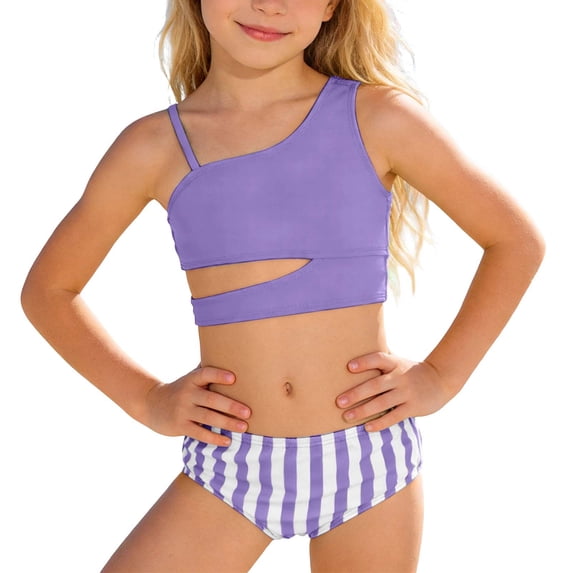 Shadoumai Girls Two Piece Swimsuits For Teens Tankini Bikini Cute Ruffle Beach Bathing With High Waist Bottom