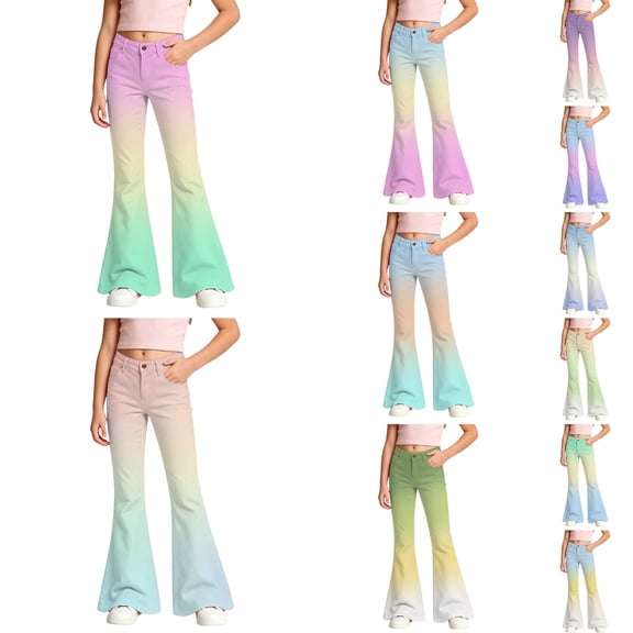 Shadoumai Girls' Uniform Flare Leg Chino Pants Kids Bootcut Dress Pants School Uniform Slacks Preppy Clothes