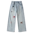 thumbnail image 1 of Shadoumai Girls Wide Leg Jeans Baggy Bow Embroidery High Elastic Mid Waist Denim Pants Y2K Trendy Tween Skater Streetwear 7-13Y, 1 of 9