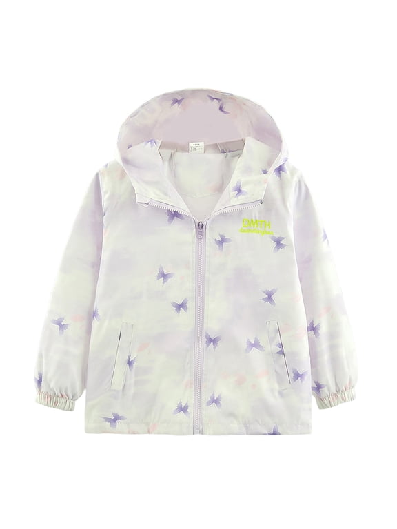 Girls Windbreaker Jacket With Gradient Print Autumn Lightweight Outerwear for Children Casual Hooded Coat Girls Clothes Size 14-16