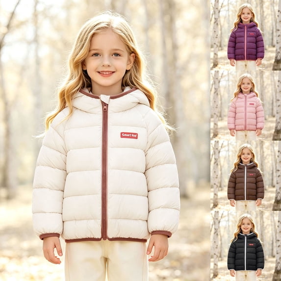 Shadoumai Girls Winter Coat Warm Padded Hooded Jacket Casual Outerwear for Toddler Kids
