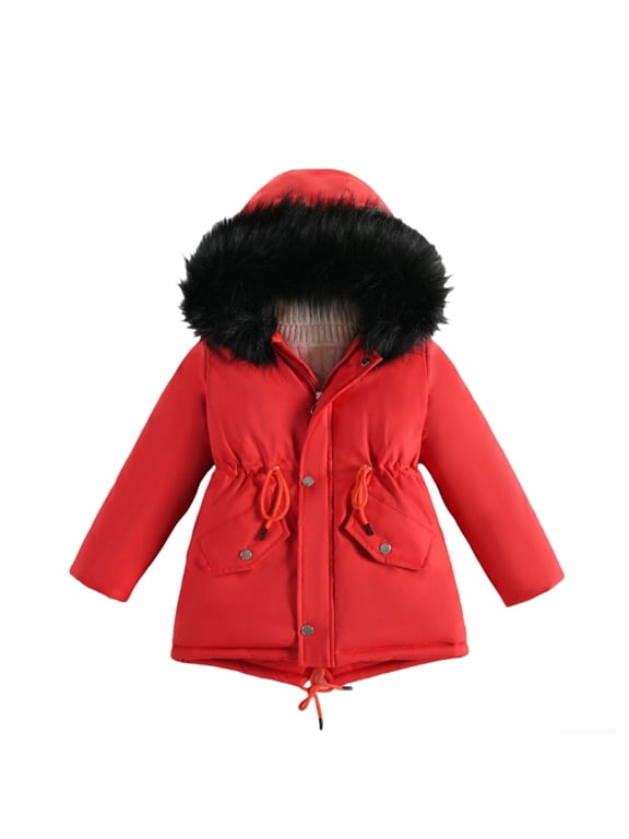 Girls Winter Down Coat Heavyweight Hooded Jacket for Kids Warm Lined Outerwear with Pockets