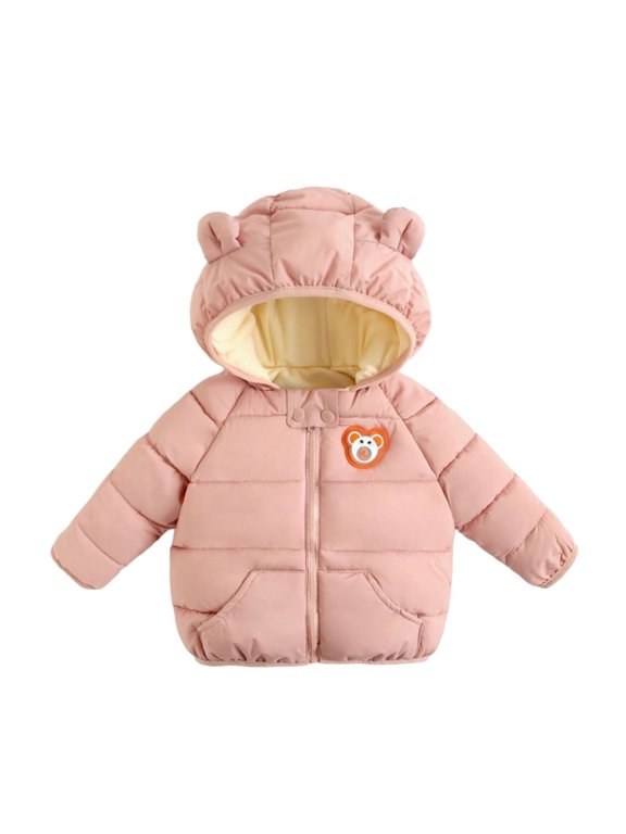 Glowing Cartoon Bear Girls Coat Winter Warm Thermal Insulated Down Jacket With Reflective Details For Outdoor Play