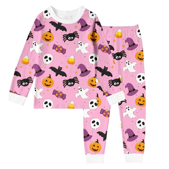 Shadoumai Halloween Pajamas for 14-16 Cowl Neck Cute Graphic Print Long Sleeve Pjs Silk Tops and Longs Comfy Home Clothes 2 Piece Outfits for