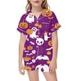 thumbnail image 1 of Shadoumai Halloween Pajamas Button Top Ghost Print Button Down Short Sleeve & Short Pants Outfit Silk 2-Piece Loungewear 2 Piece Summer Loungewear Nightwear Outfits, 1 of 4