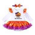 thumbnail image 1 of Shadoumai Halloween Pumpkin Dress for Baby Girls,Long Sleeve Print Dress Set with Headband,Warm Fall Winter Party Wear for Toddlers 1-12 Months, 1 of 5