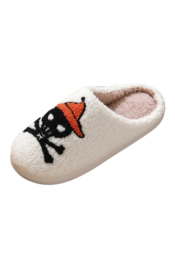 Halloween Pumpkin Slippers - Cozy Sherpa Jack-o'-Lantern House Shoes Non-Slip Sole Spooky Cute Indoor Outdoor