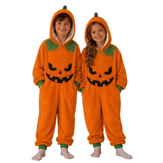 Shadoumai Halloween Romper Pumpkin Fleece Romper For Kids Girls, Cozy One-Piece Seasonal Festival And Everyday Wear Clothes Romper
