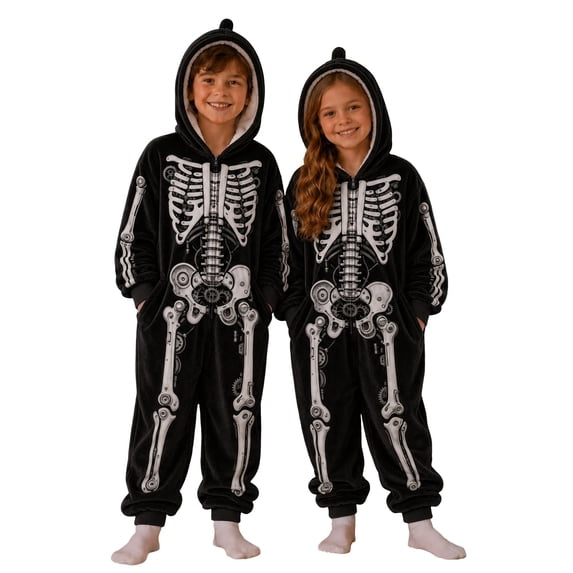 Shadoumai Halloween Romper Soft Flannel Skeleton Romper For Kids Boys And Girls, Versatile One-Piece Cozy Festival Daily Wear Clothes Romper