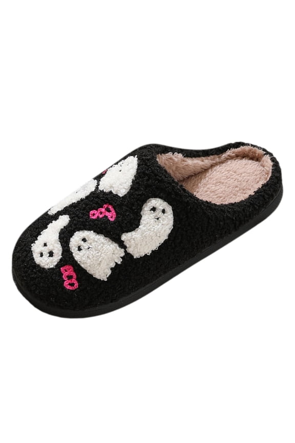 Halloween Slippers For Women Men Indoor House Bedroom Skeleton Goth Cute Home Skeleton Horror Black Fun Slip Shoes