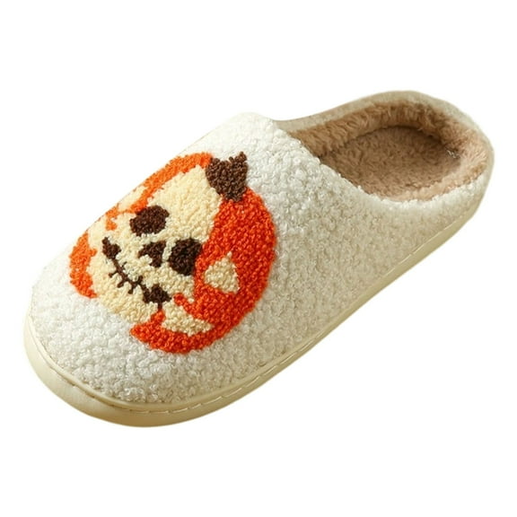 Shadoumai Halloween Slippers Pumpkin Slippers for Womens Mens Cute Comfy Bedroom Shoes,Home House Ladies Fuzzy Slipper,indoor Outdoor Memory Foam Slipper