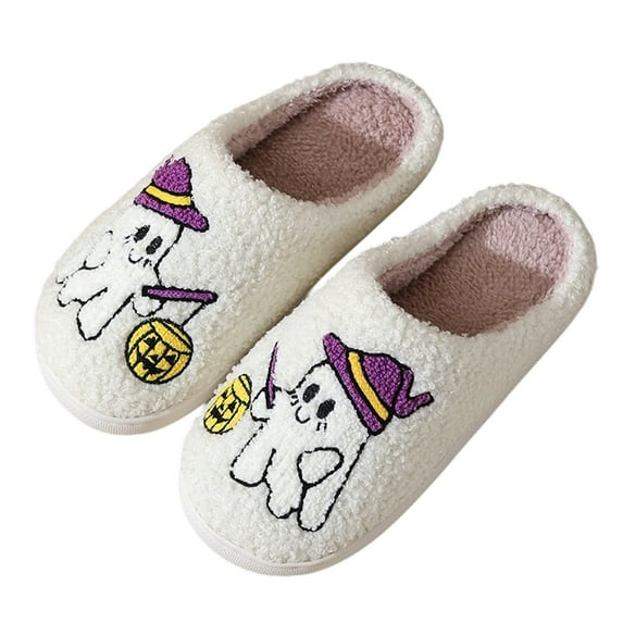 Shadoumai Halloween Slippers For Women Men, Halloween Pumpkin Slippers, Soft Plush Spooky Slipper, Cute Cartoon Cozy House Slipper, Fuzzy Winter Holiday Shoes, Halloweens Christmas Gifts