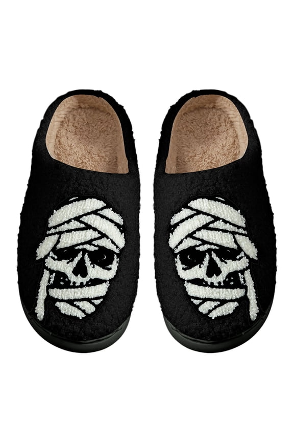Halloween Slippers For Womens Mens Home Elastic Comfy Retro Memory Foam Fuzzy Soft Bedroom Plush Warm Anti-Skid Sole Winter Wool Lined Indoor Outdoor House Shoes