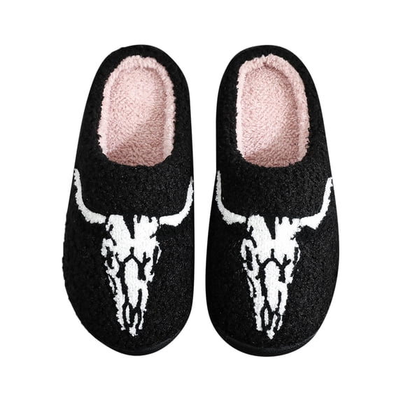 Shadoumai Halloween Slippers For Womens Mens Home Elastic Comfy Retro Memory Foam Fuzzy Soft Bedroom Plush Warm Anti-Skid Sole Winter Wool Lined Indoor Outdoor House Shoes
