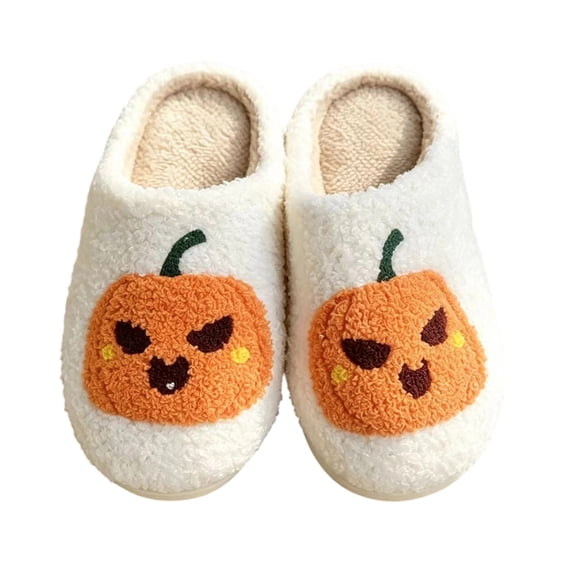 Shadoumai Halloween Slippers for Women Men Fall Preppy Cute Slippers Retro Plush Warm Fluffy Footwear