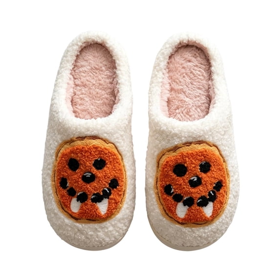 Shadoumai Halloween Slippers for Women Men Fall Preppy Cute Slippers Retro Plush Warm Fluffy Footwear