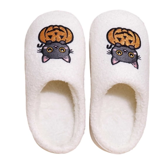 Shadoumai Halloween Slippers for Women Men Fall Preppy Cute Slippers Retro Plush Warm Fluffy Footwear