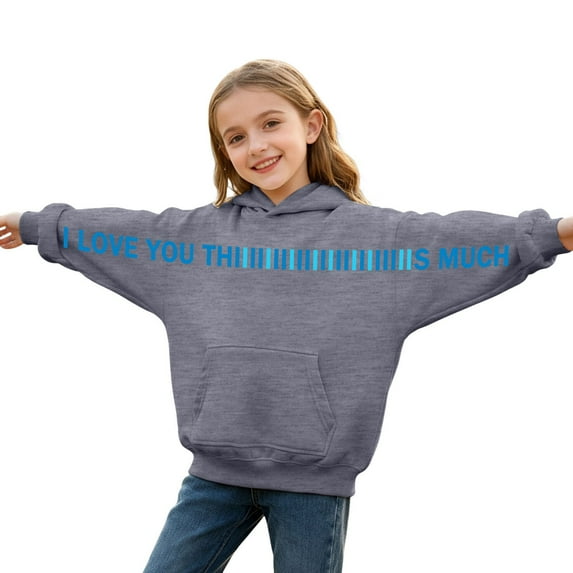 Shadoumai I Love You This Much Hoodies Kids Valentine'S Day Personalized Hoodies For Girls Boys Oversized Long Sleeve Pullover Top