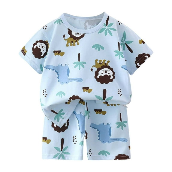 Shadoumai Infant Boy Outfits Summer Cartoon Print Round Neck Short Sleeve T Shirt Tops + Elastic Shorts Loose Fit Shorts Beach Playwear Outfits Summer Toddler To Little Kid Sizes